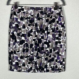 Ann Taylor Painted Mosaic Brushstroke Multi Color Pencil Skirt Career Office 4P